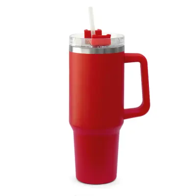 Copo Térmico Aço Inox Vermelho Fosco com Tampa em Acrílico e Canudo - 1200ml personalizado