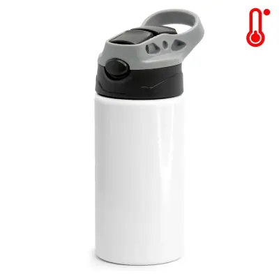 Squeeze de Inox Branco Infantil com Bico Automático Tampa Preta e Cinza - 350ml personalizado
