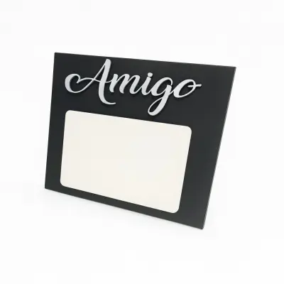 Porta Retrato de MDF Texturizado Preto/ Branco - Amigo - 17,5x20cm personalizado