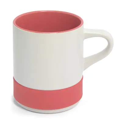 Caneca Cerâmica Branca com Interior e Cinta em Silicone Rosa - 350ml personalizado