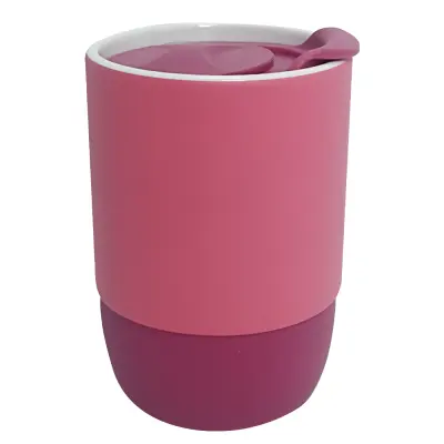 Copo de Cerâmica Rosa Fosco Tampa Acrílica e Base Silicone - Rosa 325ml personalizado