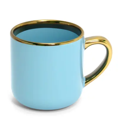 Caneca Imperial Cerâmica Azul com Alça e Borda Cromado Ouro - 400ml personalizado