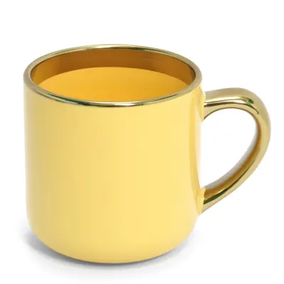 Caneca Imperial Cerâmica Amarela com Alça e Borda Cromado Ouro - 400ml personalizado