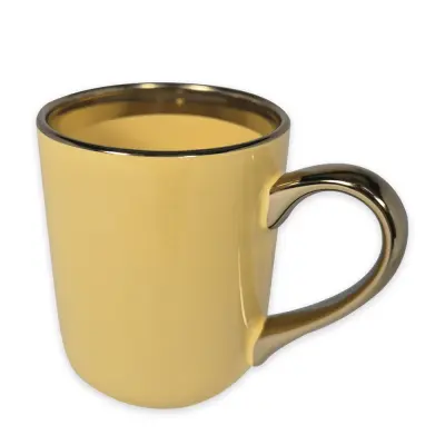 Caneca Imperial Cerâmica Amarela com Alça e Borda Cromado Ouro - 350ml personalizado