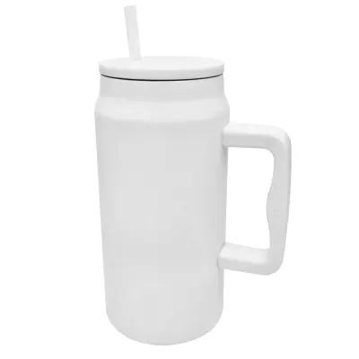 Copo Térmico Aço Inox Fosco com Canudo na Cor Branco - 1,5 Lts personalizado