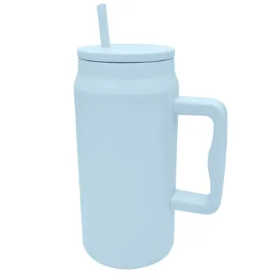 Copo Térmico Aço Inox Fosco com Canudo na Cor Azul - 1,5 Lts personalizado