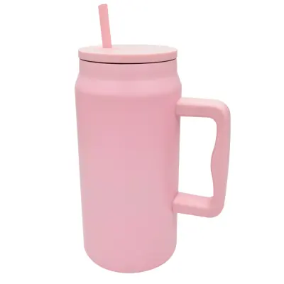 Copo Térmico Aço Inox Fosco com Canudo na Cor Rosa - 1,5 Lts personalizado