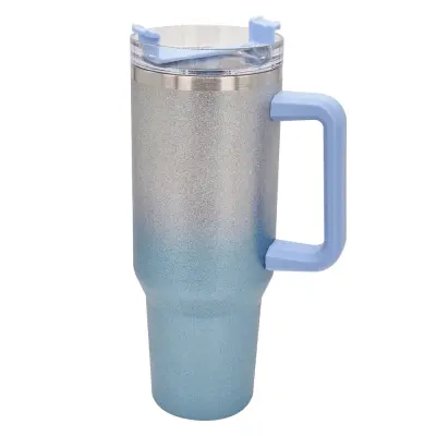 Copo Térmico Aço Inox Glitter Azul Bebê Fosco com Tampa em Acrílico e Canudo - 1200ml personalizado