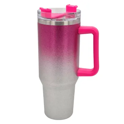 Copo Térmico Aço Inox Pink Glitter com Tampa em Acrílico e Canudo - 1200ml personalizado