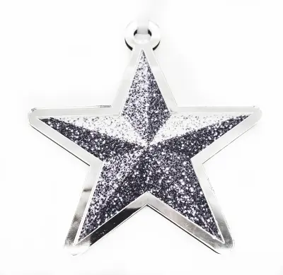 Pingente de Estrela para Árvore de Natal em MDF com Borda em Acrílico Prateado personalizado