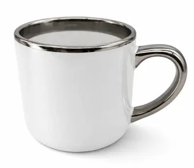 Caneca Imperial de Cerâmica Branca com Alça e Borda Cromada Prata – 400ml personalizado