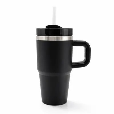 Copo Térmico Aço Inox Preto Fosco com Tampa em Acrílico e Canudo - 600ml personalizado