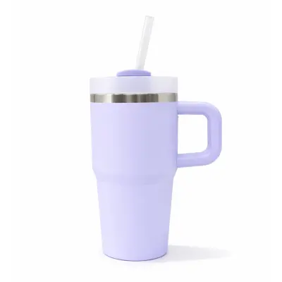 Copo Térmico Aço Inox Lilás Fosco com Tampa em Acrílico e Canudo - 600ml personalizado
