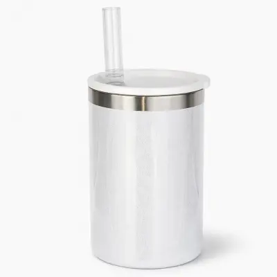 Copo Cooler Térmico com Tampa e Canudo Branco Perolado - 300ml personalizado