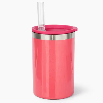 Copo Cooler Térmico com Tampa e Canudo Pink Perolado - 300ml personalizado