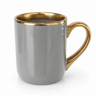 Caneca Imperial Cerâmica Cinza com Alça e Borda Cromado Ouro - 350ml personalizado