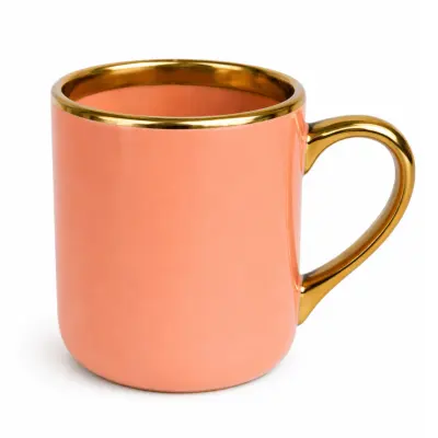 Caneca Imperial Cerâmica Salmão com Alça e Borda Cromado Ouro - 350ml personalizado