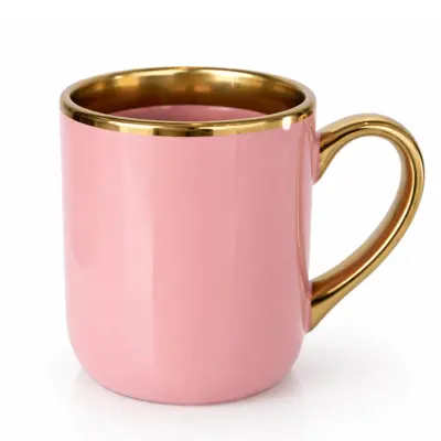 Caneca Imperial Cerâmica Rosa com Alça e Borda Cromado Ouro - 350ml personalizado