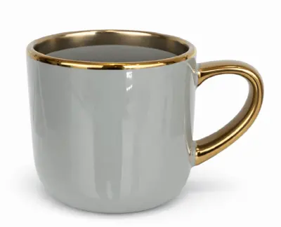 Caneca Imperial Cerâmica Cinza com Alça e Borda Cromada Ouro - 400ml personalizado