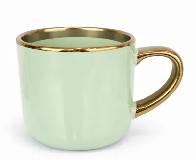 Caneca Imperial Cerâmica Verde com Alça e Borda Cromada Ouro - 400ml personalizado