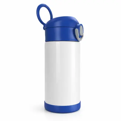 Squeeze de Inox Térmico Branco Infantil com Bico Automático e Base de Silicone Azul - 350ml personalizado