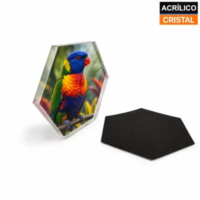 Placa Acrílico Cristal 5mm com Imã - Hexagonal 5x5,5cm personalizado