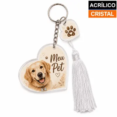 Chaveiro com Penduricalho em Acrílico Cristal 5mm - Corações Branco 6,5x6,5cm personalizado