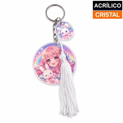 Chaveiro com Penduricalho em Acrílico Cristal 5mm - Redondo Branco 6,5cm personalizado