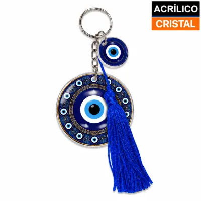 Chaveiro com Penduricalho em Acrílico Cristal 5mm - Redondo Azul 6,5cm personalizado