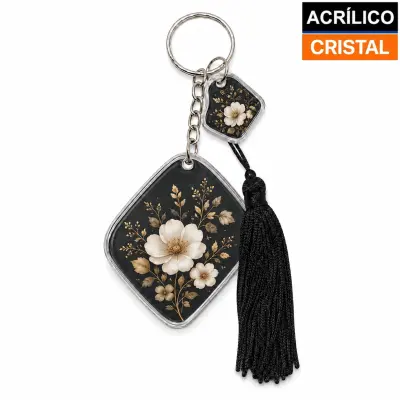 Chaveiro com Penduricalho em Acrílico Cristal 5mm - Ícone Preto 6,5x6,5cm personalizado