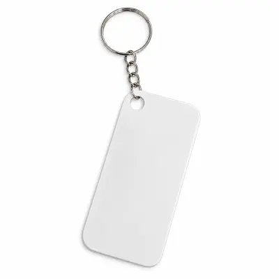 Chaveiro de Metal Dupla Face Branco/ Cinza Retangular - 3x6cm personalizado