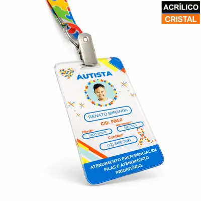 Crachá de Acrílico Cristal Vertical - 5x8,5cm personalizado
