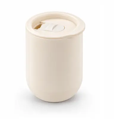 Copo Ovo de Plástico Térmico com Tampa na cor Bege - 400ml personalizado