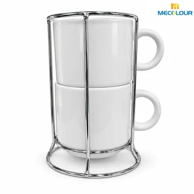 Kit 2 Xícaras Brancas com Suporte de Metal - 250ml personalizado