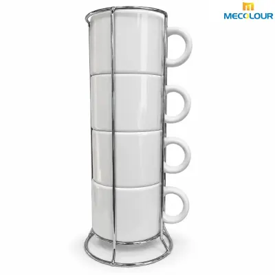 Kit 4 Xícaras Brancas com Suporte de Metal - 250ml personalizado