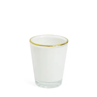 Copo Mini Drink Curto Cristal 50ml - Faixa Branca e Borda Dourada personalizado