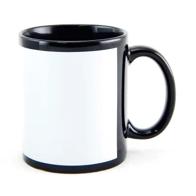 Caneca de Cerâmica Preta com Faixa Branca personalizado
