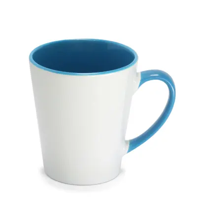 Caneca Cônica de Cerâmica Branca com Alça e Interior Azul Claro - 325ml personalizado
