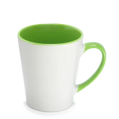 Caneca Cônica de Cerâmica Branca com Alça e Interior Verde Claro - 325ml personalizado