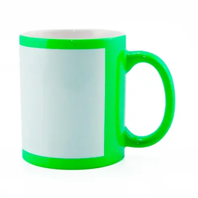 Caneca de Cerâmica Cor Verde Fluorescente com Faixa Branca personalizado