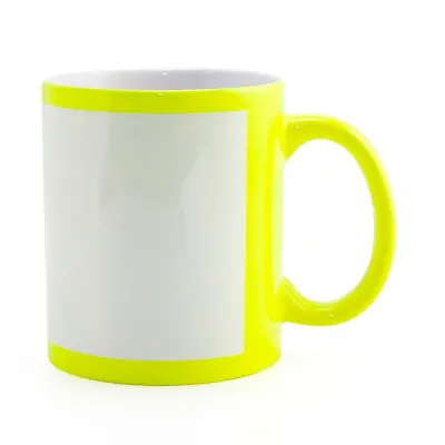 Caneca de Cerâmica Cor Amarelo Fluorescente com Faixa Branca personalizado