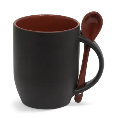 Caneca de Cerâmica Mágica com Interior e Colher - Marrom personalizado