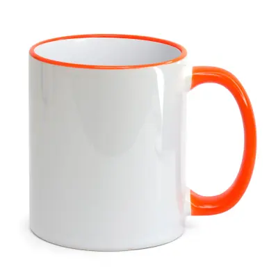 Caneca de Cerâmica Branca com Alça e Borda Laranja personalizado