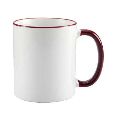 Caneca de Cerâmica Branca com Alça e Borda Marrom personalizado