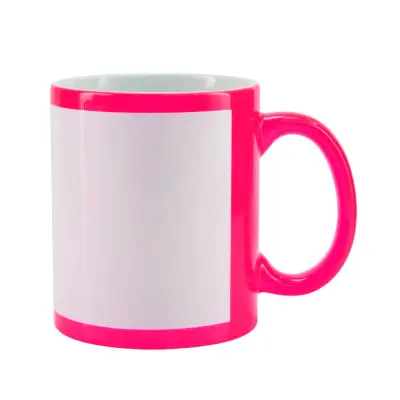 Caneca de Cerâmica Cor Rosa Neon com Faixa Branca personalizado