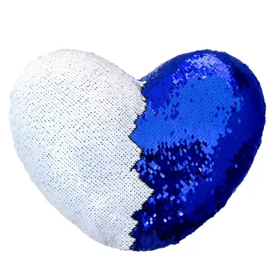 Capa de Almofada de Lantejoulas Dupla Face Coração Azul Escuro e Branca - 39x44cm personalizado