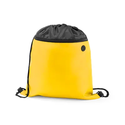 Mochila Tipo Nylon com Bolso e Saída para Fone Amarela - 35x40cm personalizado