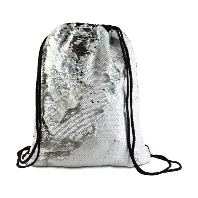 Mochila Saco de Lantejoulas Mágica Prata e Branca Verso Aveludado - 35x38cm personalizado