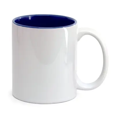 Caneca de cerâmica Branca com Interior Azul Escuro - 325ml personalizado