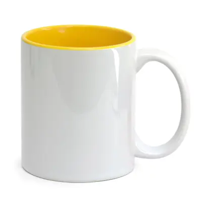 Caneca de cerâmica Branca com Interior Amarelo - 325ml personalizado